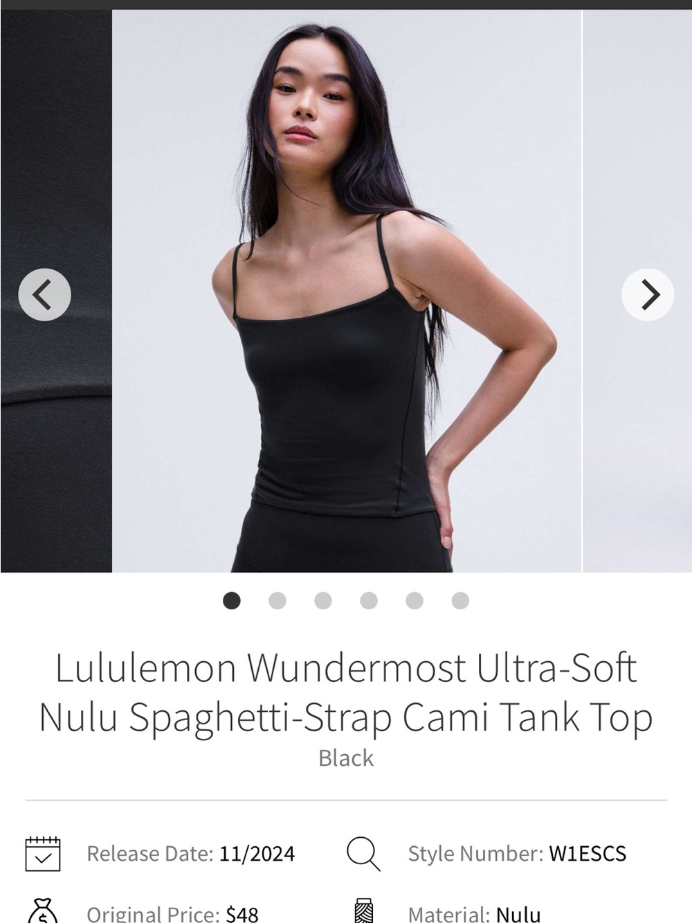 Lululemon Wundermost Ultra-Soft
Nulu Spaghetti-Strap Cami Tank Top Medium